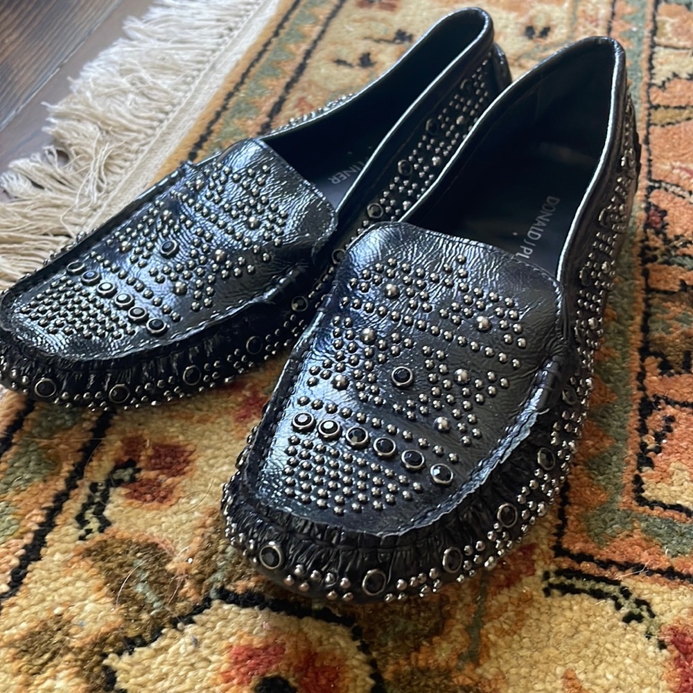 NEW Donald J Pliner funky leather slip on loafers sz 6.5 designer handmade smpl